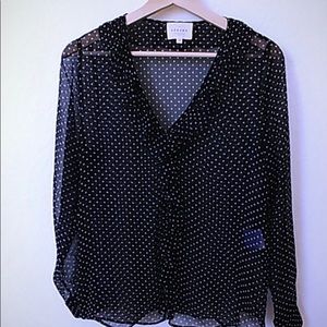 Sezane blouse sheer black polka dot